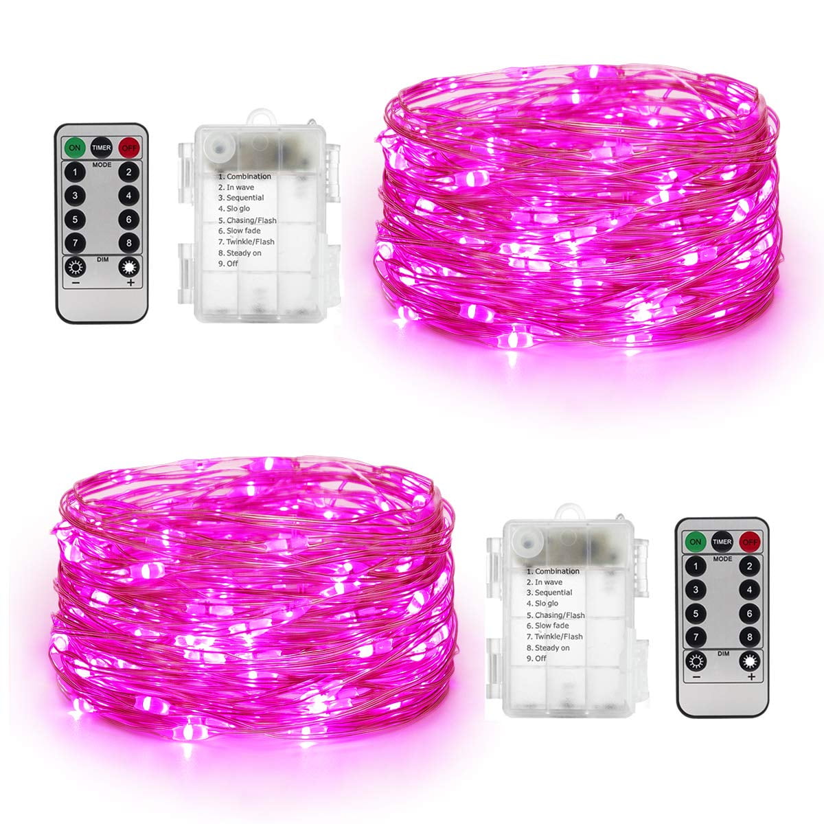 Pink Wire 5M 66LED String Starry Fairy Light AA Battery With Remote Controller 