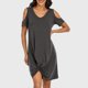 thumbnail image 1 of Vestido de mujer con cuello en V, hombro frío, nudo frontal, giro suave, elástico, informal, suelto, Abanopi Gris/Grande, 1 of 7