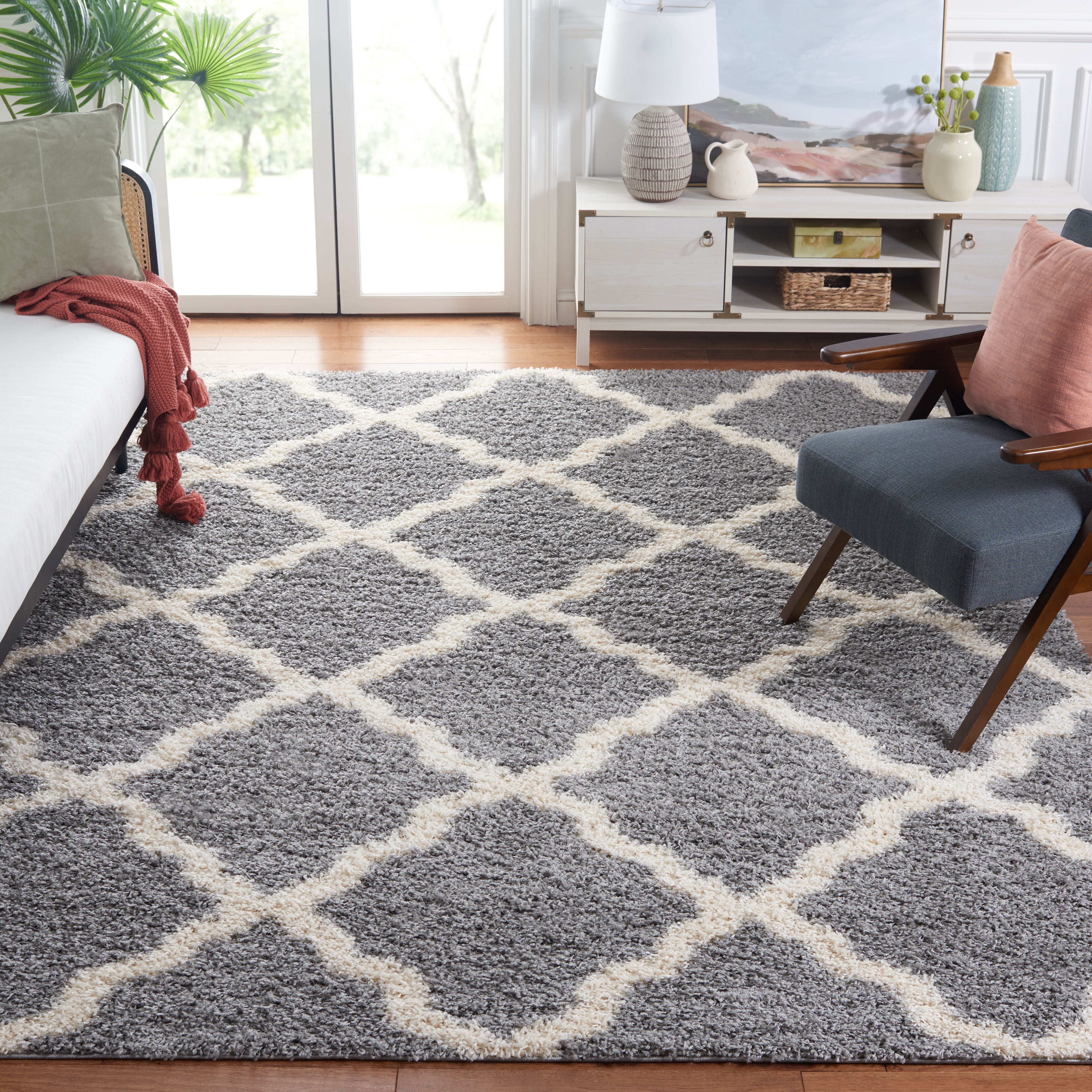 SAFAVIEH Dallas Logan Geometric Shag Area Rug, Grey/Ivory, 6' x 6' Square
