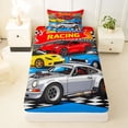 thumbnail image 3 of Castle Fairy Cartoon Racing Car Twin Sheet Sets 3pcs for Kids, Race Track Art Bedding for Bedroom, Blue Red, 3 of 6