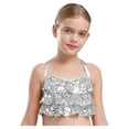 thumbnail image 4 of TiaoBug Kids Girls Sequin Crop Tops with Shiny Metallic Pants Set 2 Piece Jazz Latin Hip Hop Dance Outfits Silver 12, 4 of 5