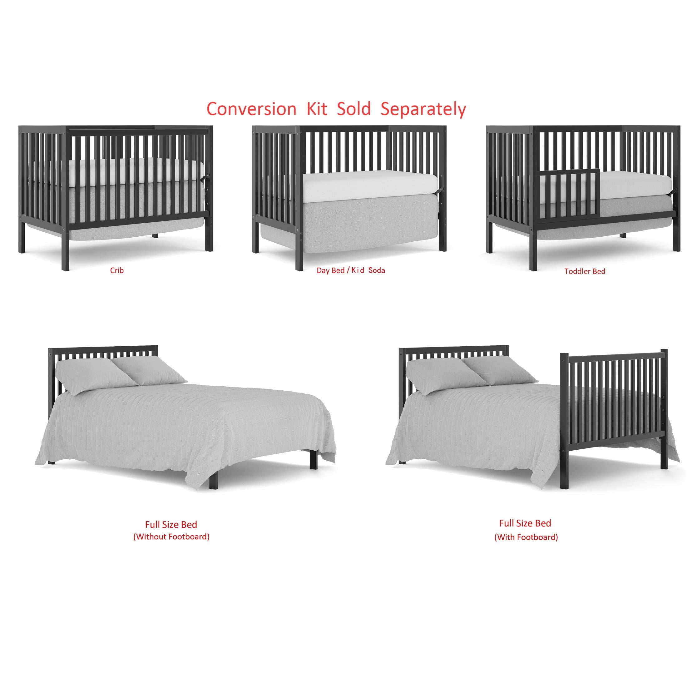 iRerts 5 In 1 Convertible Baby Crib, Wood Convertible Crib Toddler Bed with Wood Legs, Converts from Baby Crib to Toddler Bed, Fits Standard Full-Size Crib Mattress, Easy to Assemble, Black