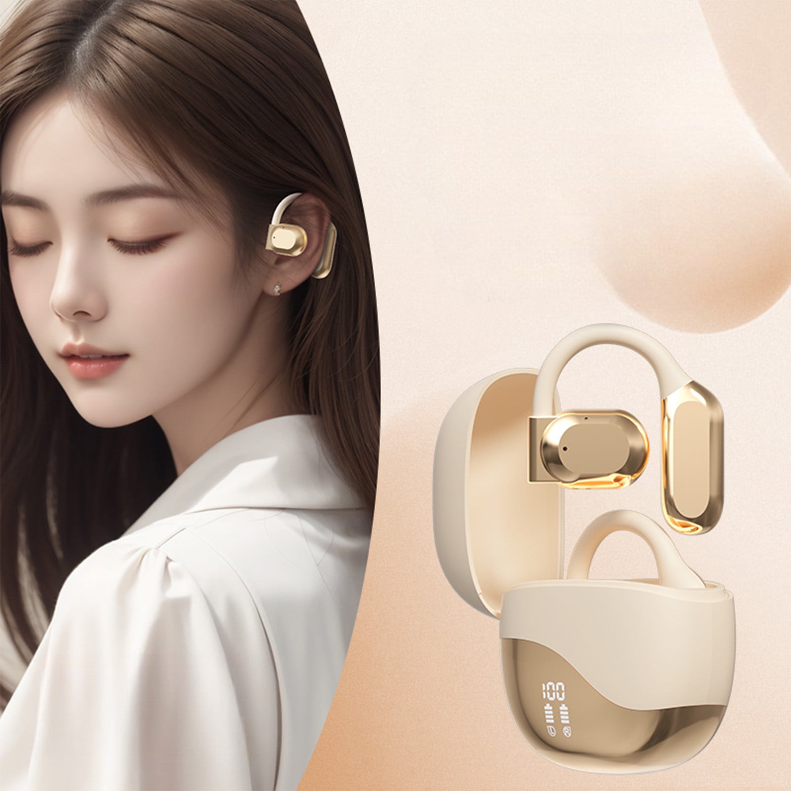 Open Ear Wireless Headphones Bluetooth Sport Headset Ear Clip-On Earbuds with Microphone for Noise Call, IPX6 Water-Resistant, Air Conduction Wireless Headset for Running, Cycling