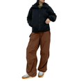 thumbnail image 1 of Gibobby Control Demasiado Pantalones cintura elástica cerdo nariz hebilla pie suelto Casual Cargo Hip Hop pantalones con bolsillo (Brown, S), 1 of 5