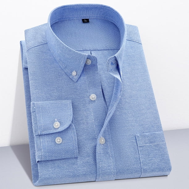Blusa y camisa de manga larga con cuello vuelto para hombre, camisa informal de negocios a la moda con botones de color liso y cómoda, top de algodón para hombre