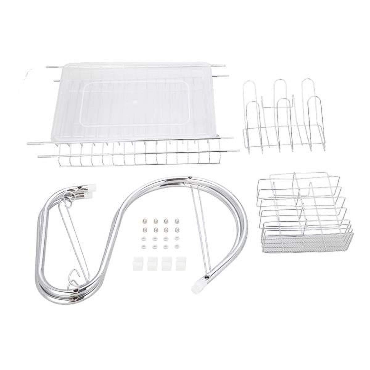 2-Tier Dish Drying Rack with Utensil Holder and Cup Holder with Dish Water Drain Board Tray Rustproof Chrome Plating