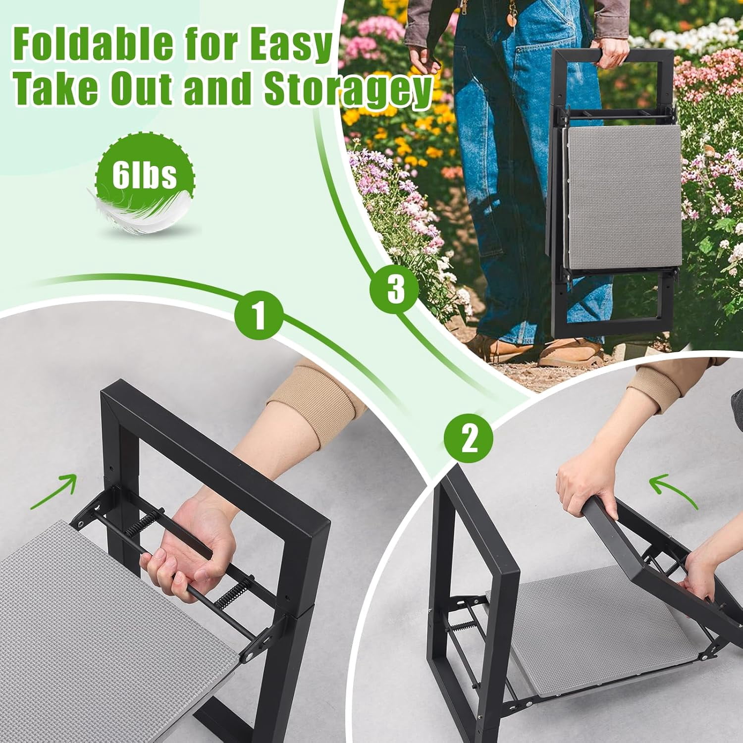 Garden Kneeler and Seat, 12.7" Wide Folding Heavy Duty Gardening Bench with Handles for Kneeling and Seat, Multifunctional Kneeler Stool for Women Seniors,Relieve Knee Back Pain,Gardening Tools Gifts