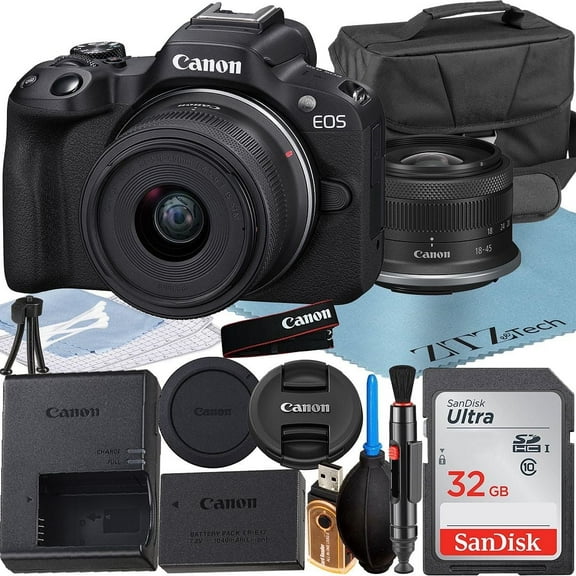 Canon EOS R50 Mirrorless Camera with RF-S 18-45mm Lens   32GB Memory Card   Case   ZeeTech Accessory Bundle (International Version)