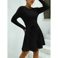 thumbnail image 5 of Zeagoo Women's Crewneck Long Sleeve Fall Casual Dress Tie Waist A-Line Swing Dress Ribbed Knit Sweater Dress, 5 of 7
