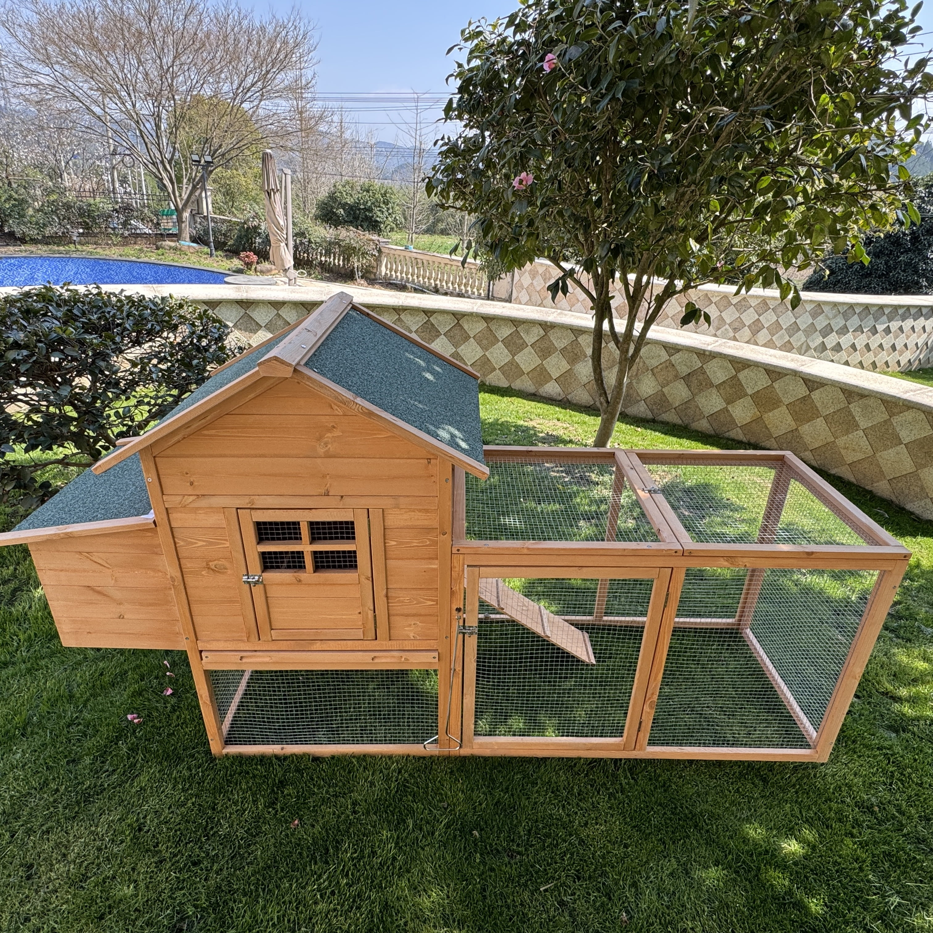 Outdoor Chicken Coop With Run Chicken Runs For Yard w/ Nesting Box & Cover Wooden Hen House Rabbit Hutch w/ Tray