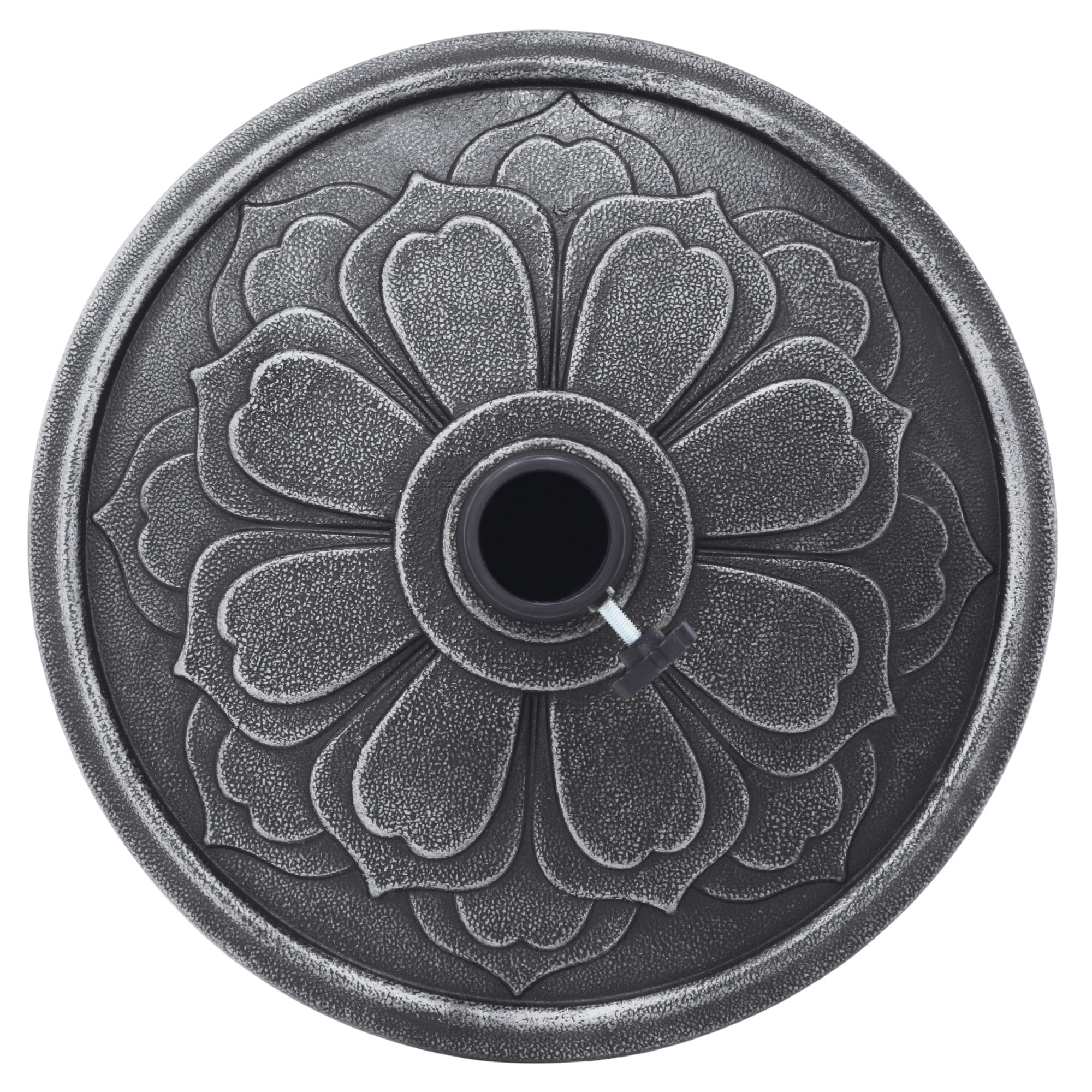 Kool 27 lbs. Lotus Design Umbrella Base Outdoor Market Umbrella Stand in Antique Silver