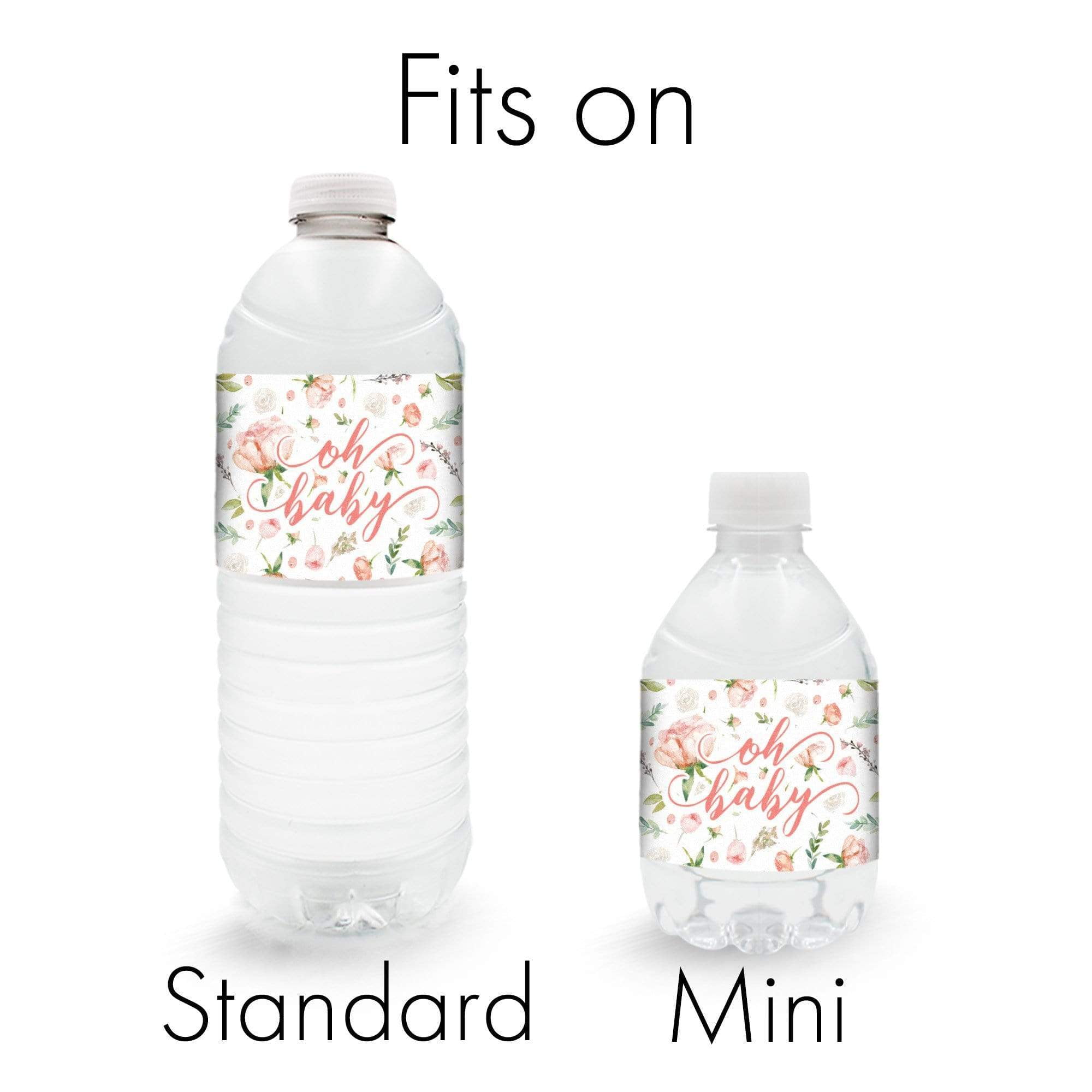 Pink Floral Baby Shower Water Bottle Labels, 24 Sticker Count - Waterproof Party Favor - Distinctivs