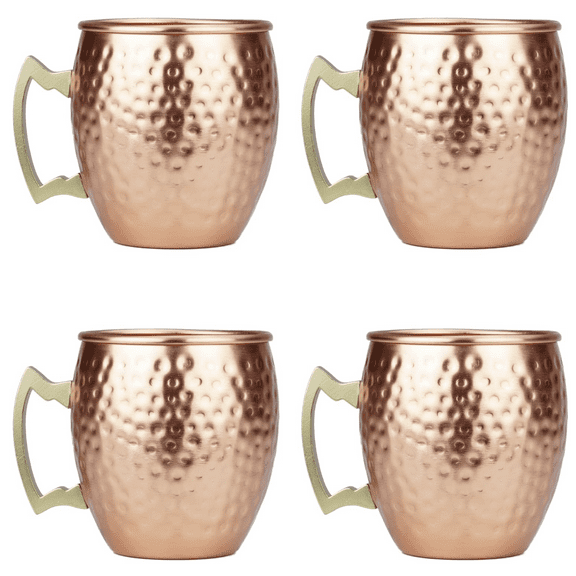 ARORA Moscow Mule Mugs set of 4,Aluminum Hammered Handcrafted Cups for Cocktail Drink, Beer Bar Party Gifts-Copper Color 19oz