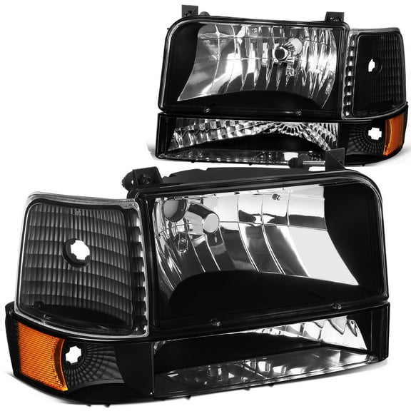 DNA Motoring For 1992-1996 Ford F150 F250 F350 Bronco Black Amber Corner Headlight Parking Lamps