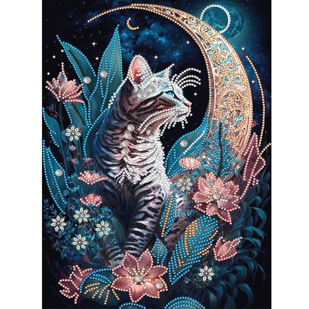 Cuadros Decorativos Kit de pintura de diamante con forma especial parcial de bricolaje 5D decoración del hogar del gato Wdftyju de costura negro 4 estilos