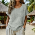thumbnail image 2 of Htigea Women's Crew Neck Tee Linen Short Sleeve T Shirts Casual Loose Fit Pullover Summer Gauze Tops with Chest Pocket Gray L, 2 of 6