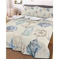 thumbnail image 3 of Quilts Twin Size, Nautical Coastal Soft Comforter Bedding Set for Bed, Vintage Beach Coral Starfish Shell Lightweight Quilted Bedspread with Pillow Cover(2 Pieces) for All Season, 68x86 Inch, 3 of 6