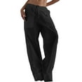 thumbnail image 1 of Sunloudy - Pantalones de pierna ancha para mujer, informales, con cordón, cintura baja, color sólido, sueltos, con bolsillos Sunloudy moda, 1 of 3