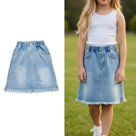 Denim Skirt Girls Elastic Waist A Line Denim Skirt Cute Jean Skirt Girls Summer Clothes Skirt Kids 9-10 Years