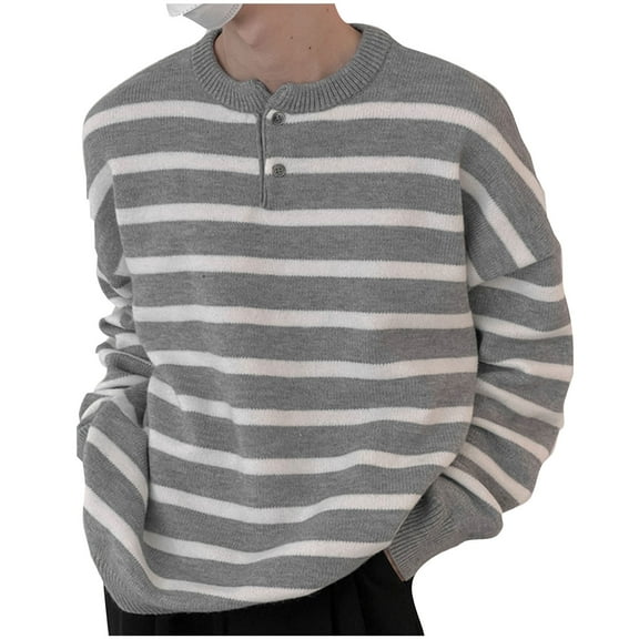 HAiming Mens Striped Sweaters Color Block Long Sleeve Crewneck Pullover Knit Tops Trendy Plus Size Casual Loose Blouse
