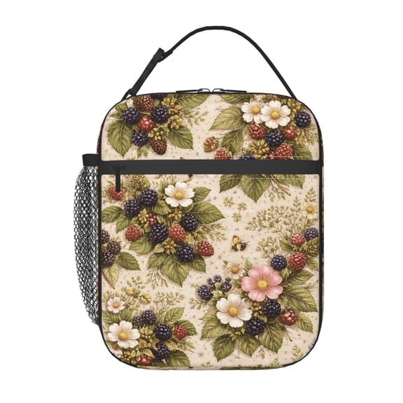 Blackberry Floral Lunch Bag Reusable Thermal Lunch Tote with Handle for Women and Men