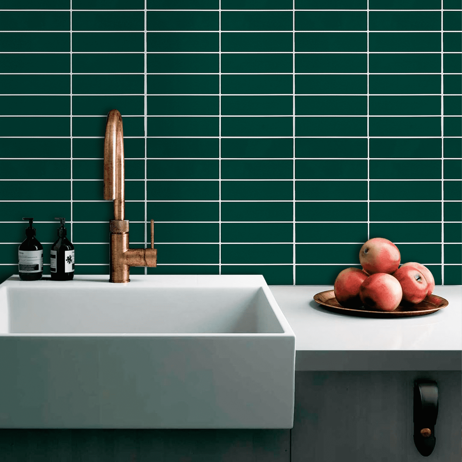 Green Peel and Stick Backsplash Tiles, 12" x 12" Self Adhesive Peel and Stick Wall Tiles for Kitchen Bathroom