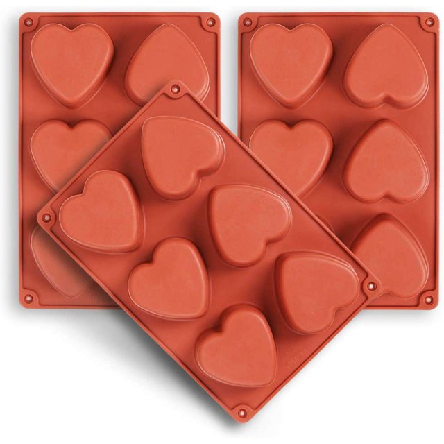 Moldes de silicona con forma de corazón de 6 cavidades, juego de 3 moldes con forma de corazón para jabón hecho a mano, chocolate, velas de jabón y gelatina marrón