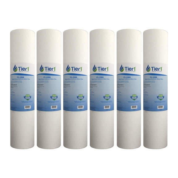 Tier1 5 Micron 20 Inch x 4.5 Inch | 6-Pack Spun Wound Polypropylene Whole House Sediment Water Filter Replacement Cartridge | Compatible with Pentek DGD-5005-20, SDC-45-2005, Home Water Filter