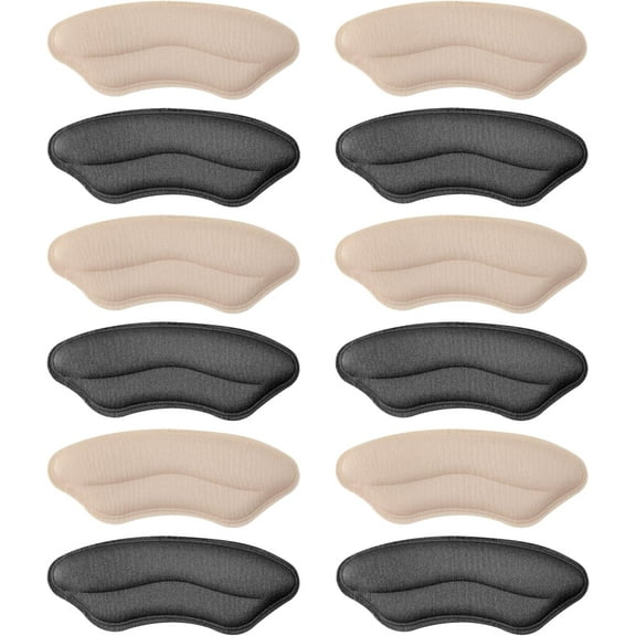 6 Pairs Heel Pads for Shoes Too Big, Soft and Flexible Heel Grips for Womens Shoes, Easy to Apply and Stays Firmly, Make Feet Fit and Comfort (Black, Beige)