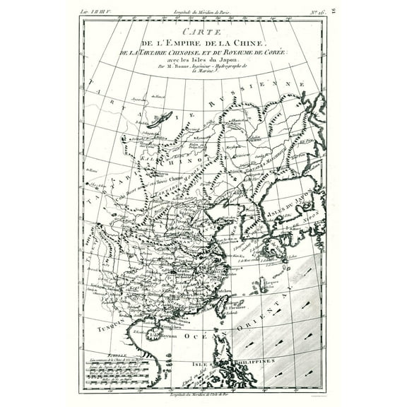 Historic Map - Chinese Empire Tartary Korea - Bonne 1780 - Vintage Wall Art