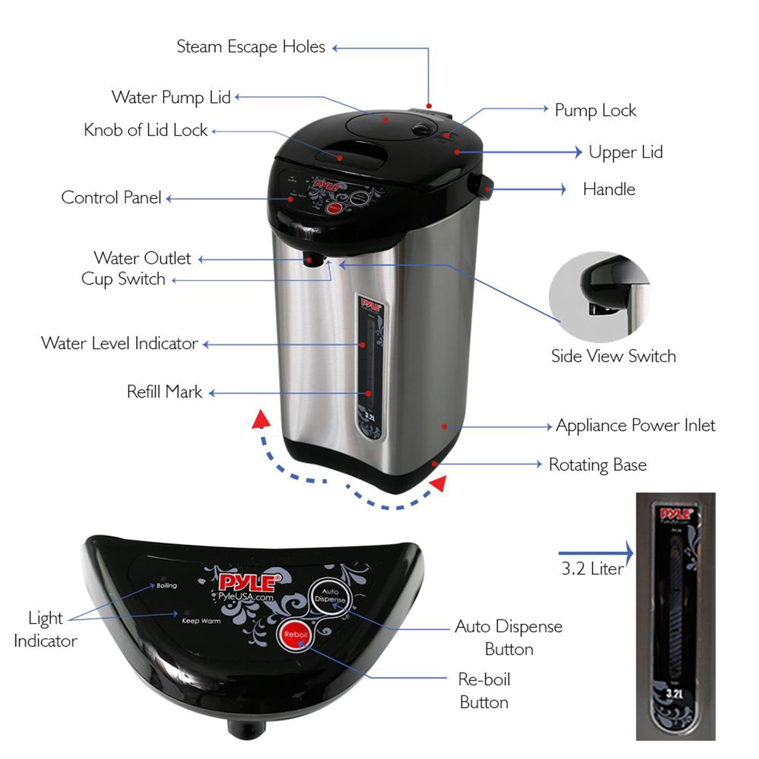 Nutrichef Digital Water Boiler & Warmer - 3L/3.17 qt Stainless Electric Hot Water Dispenser w/ LCD