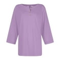 thumbnail image 4 of Women Tees Shirts Tops Button Down Short Sleeve Round Neck Solid Color Soft Basic Slim Undershirts, 4 of 5