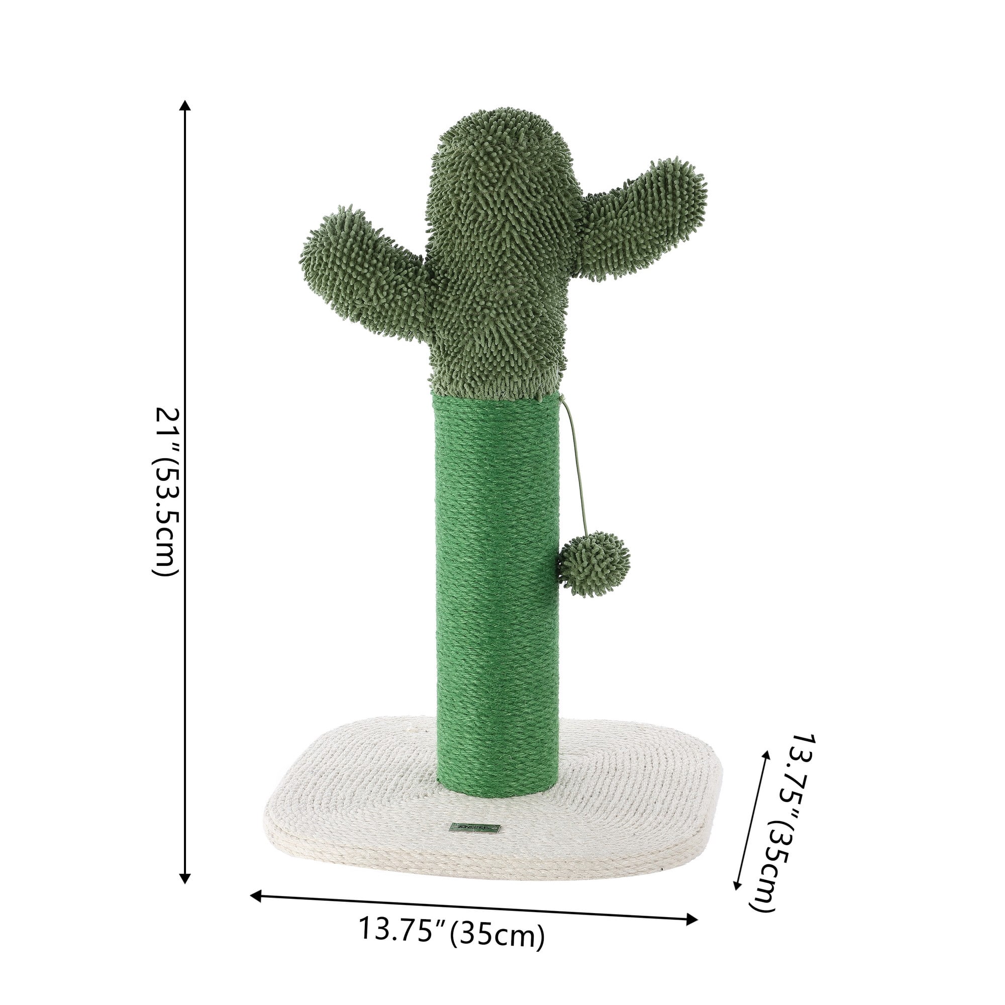 THE LICKER STORE Pecos 21" Modern Jute Cactus Cat Scratching Post with Fuzzy Toy, Green/White, CTR1000A
