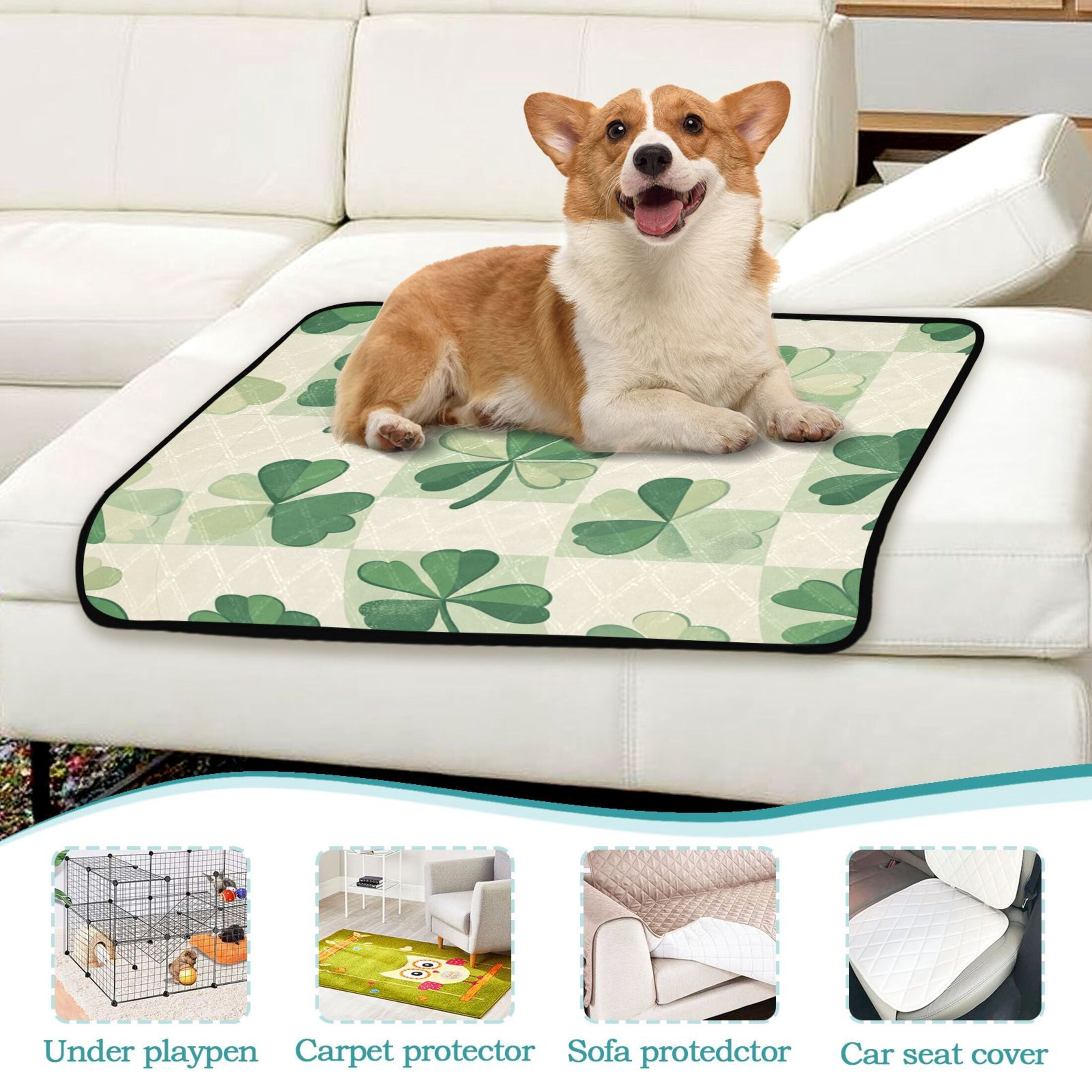 Qxltty St Patricks Lucky Clover Cat litter Pads Pet Set of 2 Diaper Mats Center Anti-leakage Layer Absorbent Soft and Comfortable