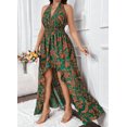 thumbnail image 4 of Plus Size Women Halter High Low Maxi Dress Deep V Smocked Waist Ruffle Tier Floral Print Wedding Guest Sundress, 4 of 4