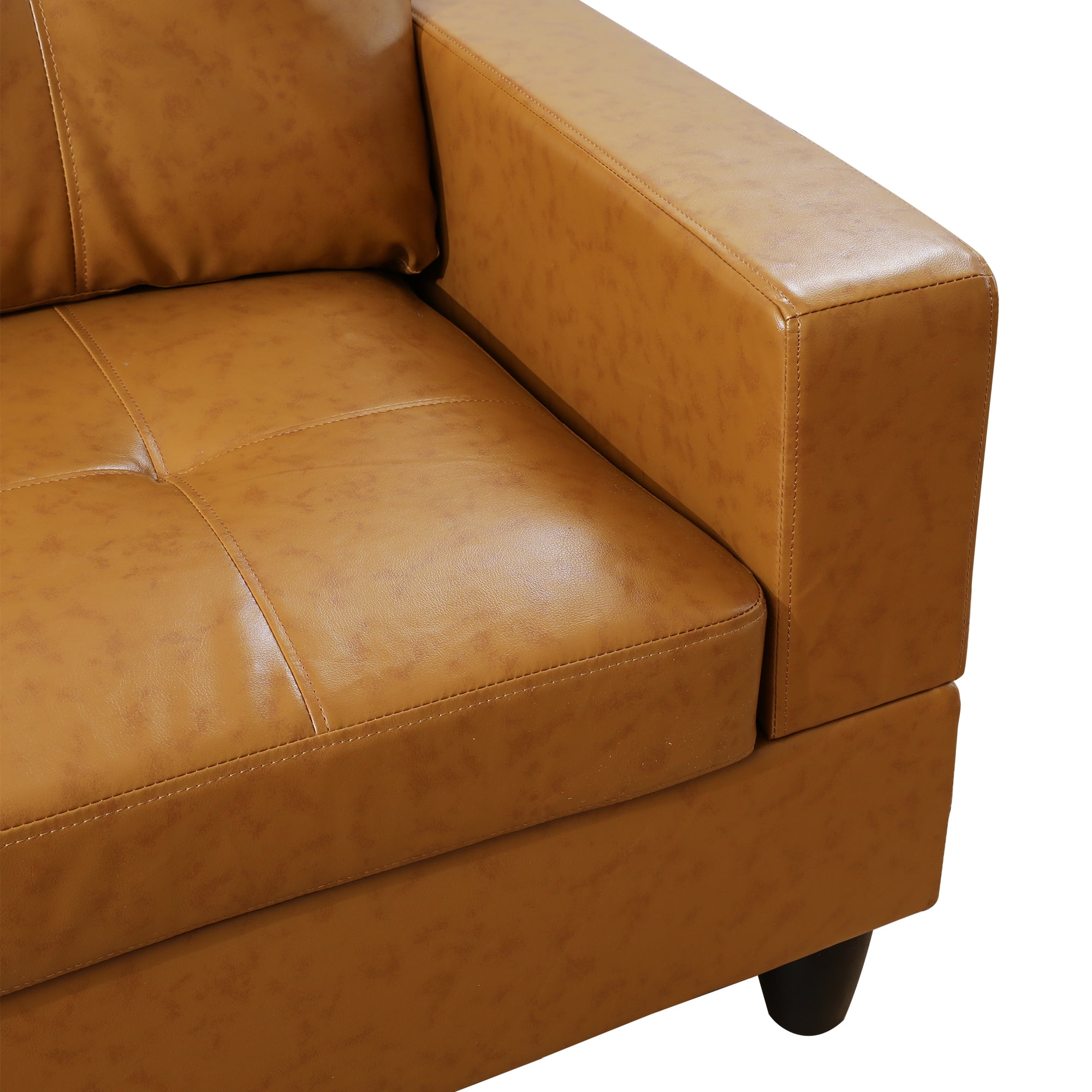 Hommoo L Shaped Sectional Couches and Sofas, 4-Seat Semi Semi PU Synthetic Leather Sectional Sofa Sets, Modern Living Room Furniture Sets, 17.5'' Back Height, Turmeric(No Ottoman)