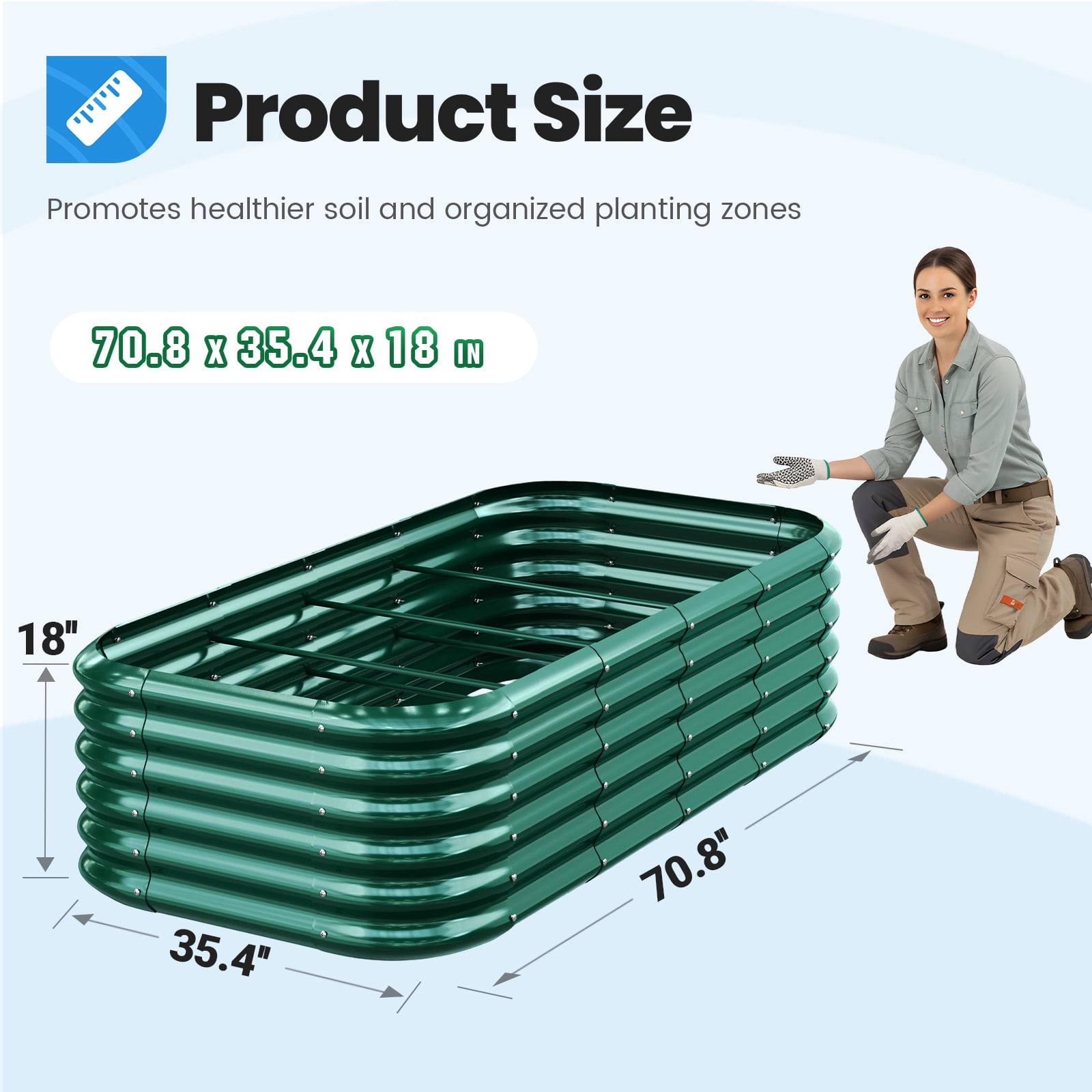 Quictent Galvanized Tall Raised Garden Bed Kit, 6x3x1.5 ft Oval Large Planting Box Rubber Strip Edging, for Vegetables Outdoor Double Strengthened by Vertical Bar and Crossbar with Liner (Dark Green)