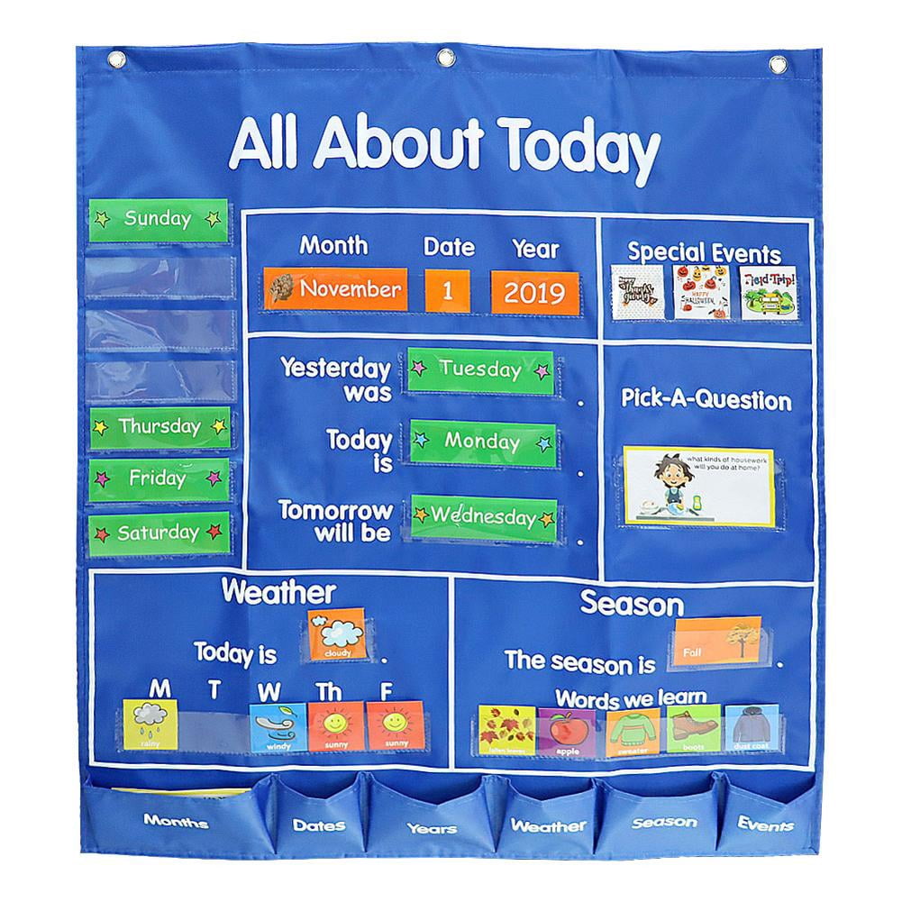 All About Today Pocket Chart Daily Classroom Calendar Board Hanging Bag 