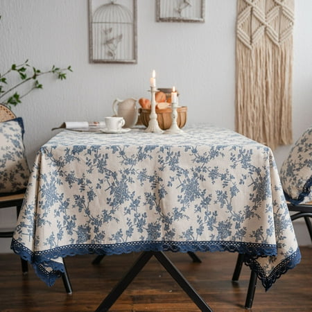 

Namzi-b Blue Printed Pattern Small Fresh Countryside Style Tablecloth Home Tea Table Cover Tablecloth Crochet Lace (250 * 140cm)