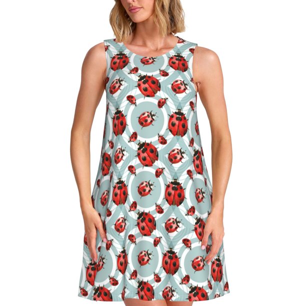 Fotbe Insects Vestido de Verano sin Mangas para Mujer – Vestido Midi Línea A, Estilo Camiseta Floral, Vestido Playero Casual y Fluido