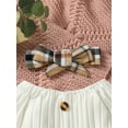 thumbnail image 4 of Infant Girl Spring A-Line Dress with Bow Headband, Long Sleeve Round Neck Plaid Print Patchwork Dress, 4 of 9