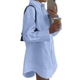 thumbnail image 4 of Duoif Womens Dresses, Shirt Dress Collar Top, V-Neck Long Sleeve Dresses for Women Sky Blue S, 4 of 9