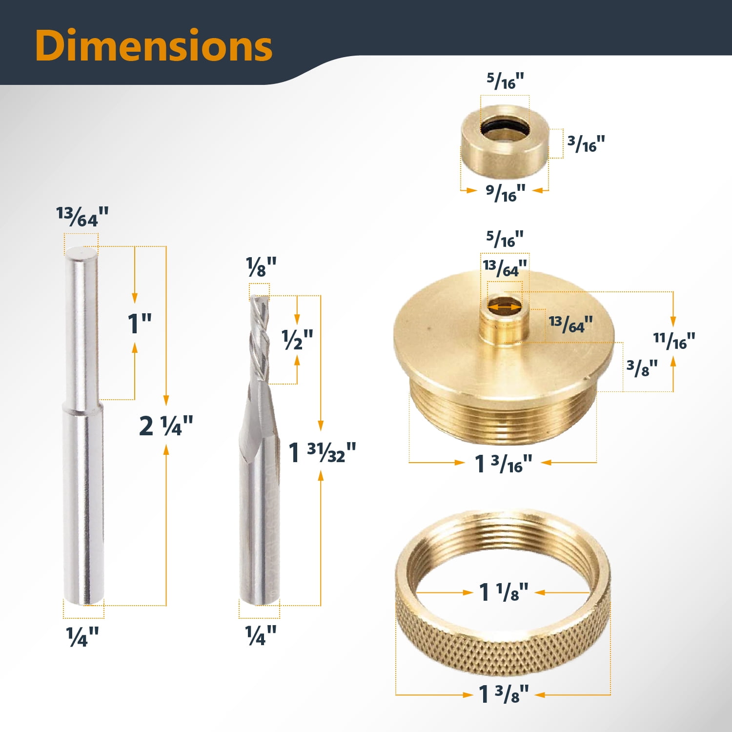 POWERTEC Solid Carbide Downcut Spiral Router Bits, Brass Inlay Kit with Router Guide, Collar, Centering Pin & 1/8" CD x 1/4" SH Router Bit, Compatible w/ 1/4" Router Templates for Woodworking (71333)