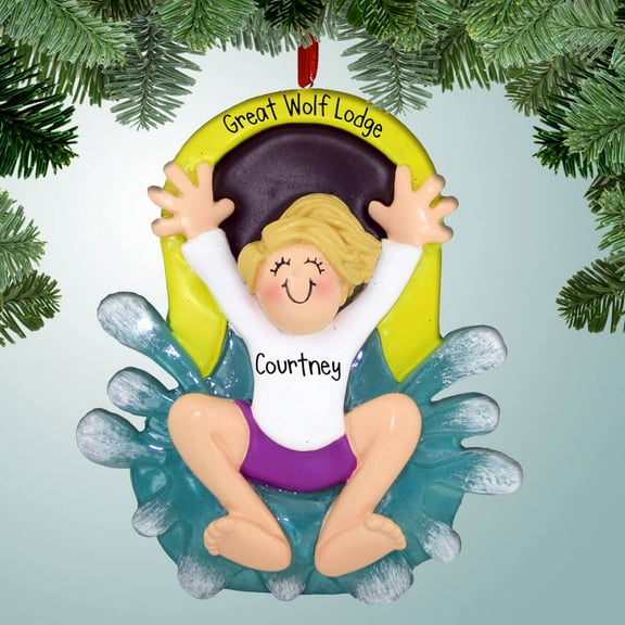 Waterslide - Girl Blonde - Personalized Christmas Ornament - Water Park - Perfect Stocking Stuffer - Great Gift Ideas