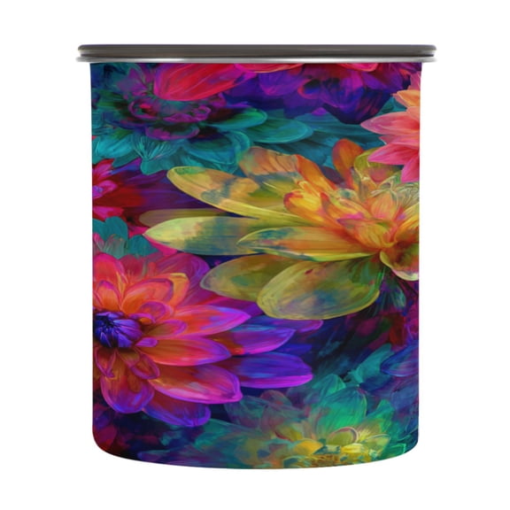 500ml Stainless Steel Food Storage Containers Colorful and Bright Floral Pattern Airtight Kitchen Canisters with Vacuum Lid for Coffee Tea Flour Sugar Grains
