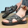 thumbnail image 3 of Dakaela Men's Leather Flat Sandals Open Toe Slip on Slides Summer Slides with Adjustable Dual Strap, 3 of 7