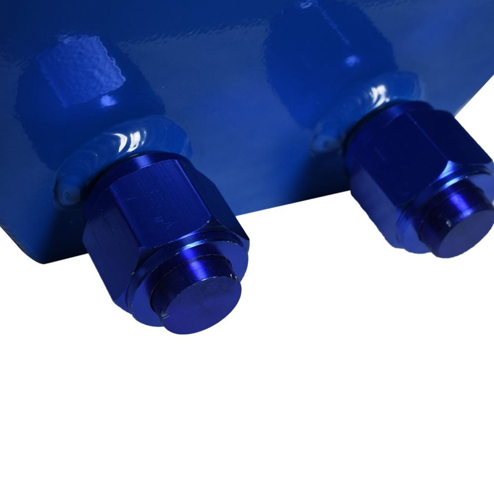 Universal 5 Gallon 20L Aluminum Fuel Tank with 0-90 Ohm Fuel Sender, Blue Finish, Dual -10 Outlets & Vent Outlets, Includes Anti-Slosh Foam, 12x12x8 in, SKU 37899589