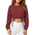 thumbnail image 2 of VBVC Women's Y2K Drawstring Hem Crop Sweatshirt, Ladies' Long Sleeve Cropped Pullover, Casual Athletic Workout Top For Women, Wine , S-2XL, 2 of 9