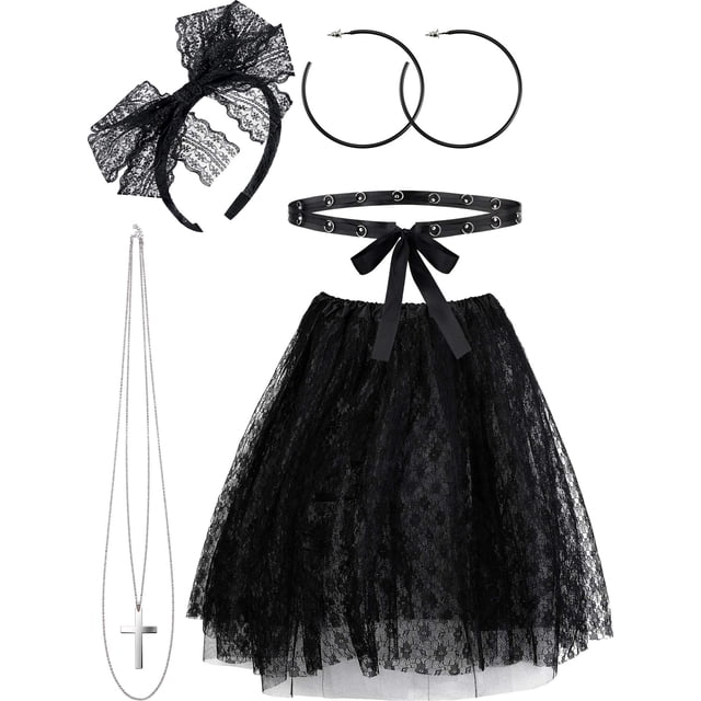 Set de disfraz de estrella pop Hicarer de encaje para mujer de Los 80 5 accesorios