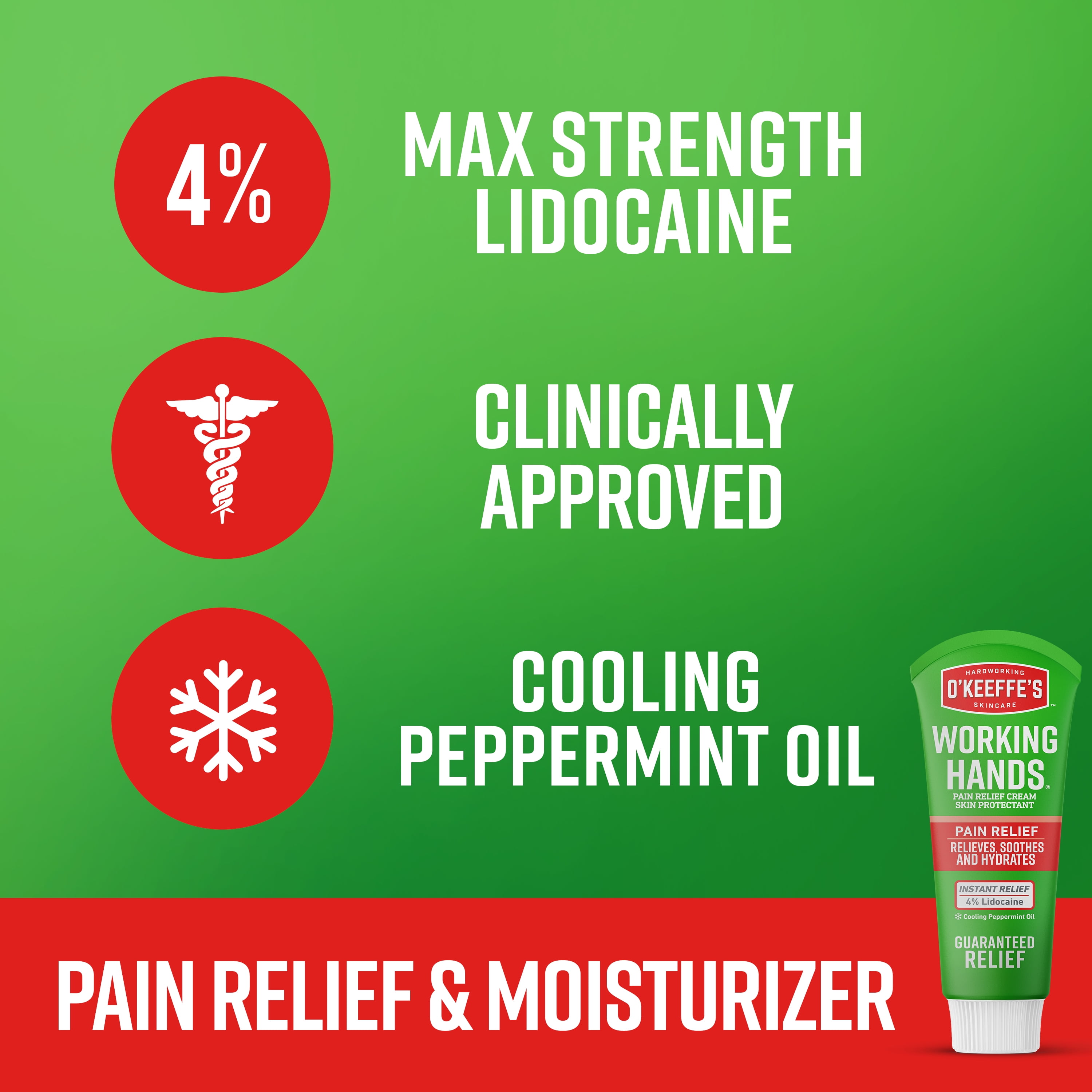 O'Keeffe's Working Hands Lidocaine Pain Relief Cream, Maximum Strength, 3 oz